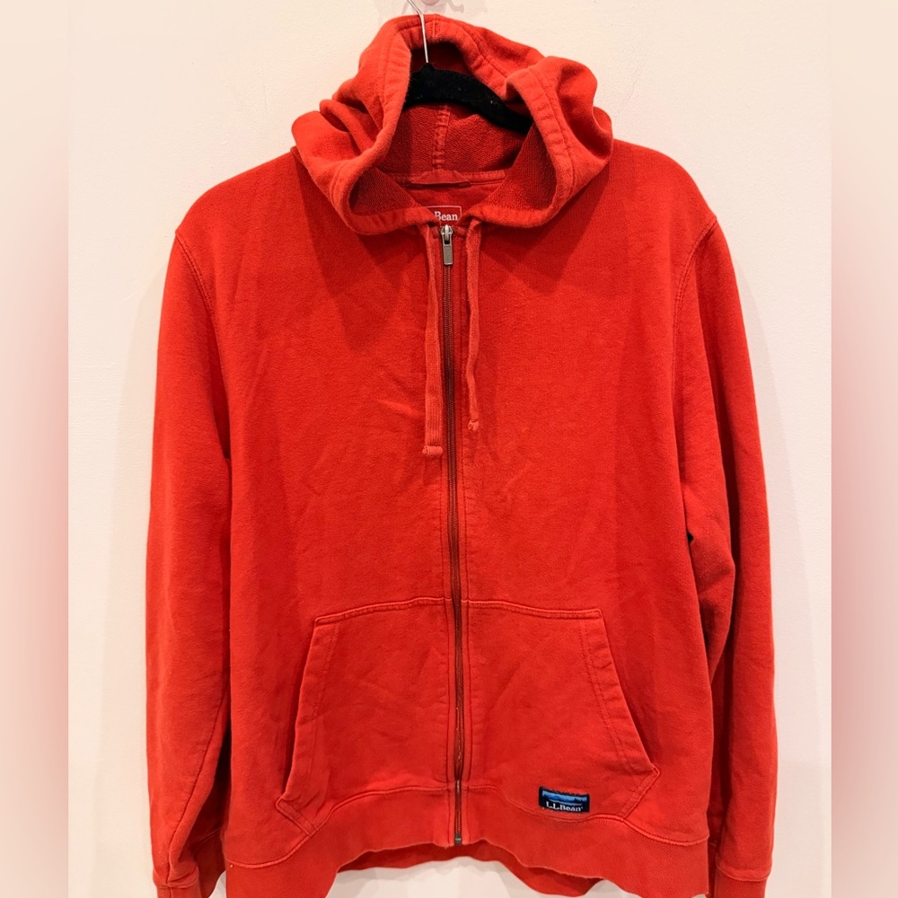 L.L. Bean Full Zip Hoodie Red Sweatshirt Men’s Large Slightly Fitted